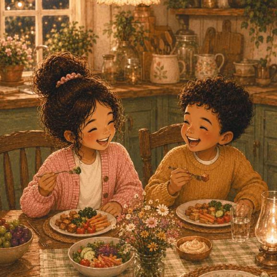 Illustration from the spread about stopping to say thank you before a meal